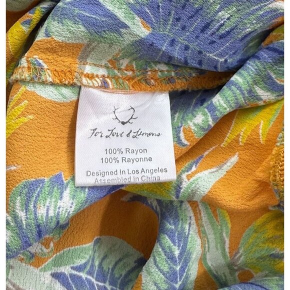 For Love & Lemons Faux Wrap Blouse Rayon V-Neck Long Slv Tropical Birds Size XS - Picture 6 of 8
